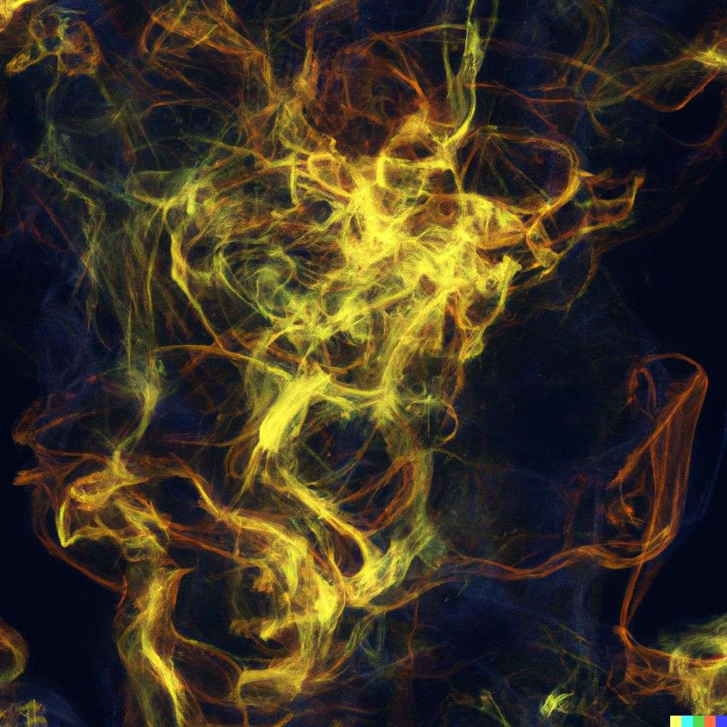 a representation of anxiety made of very detailed curling wispy glowing multicolored smoke, digital art, volumetric, 3D render, Octane render